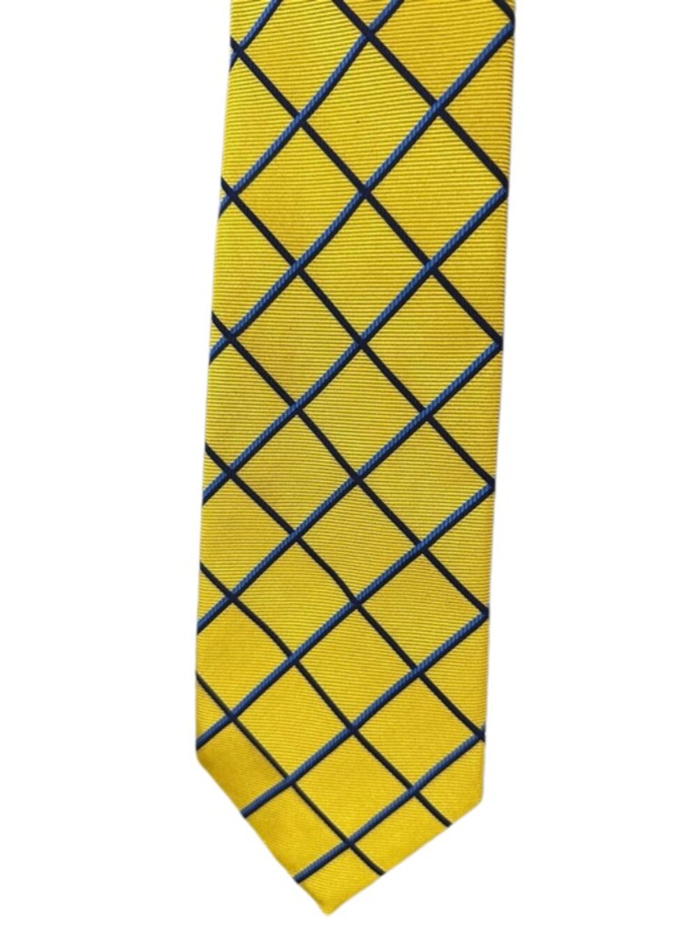 Brooks Brothers Silk Tie Yellow Blue Windowpane Pattern Classic Mens